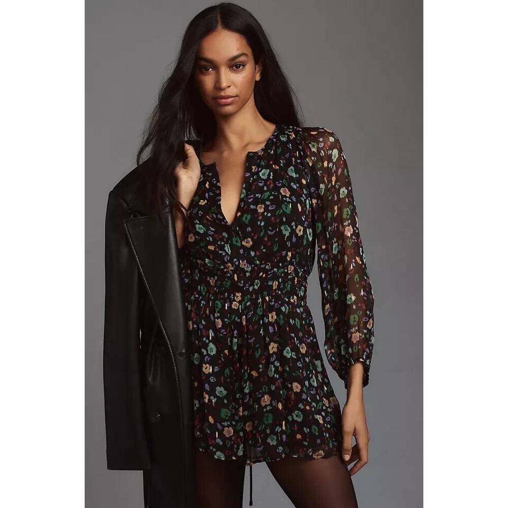 Anthropologie The Long Sleeve Somerset Romper Black Printed Size S. NEW